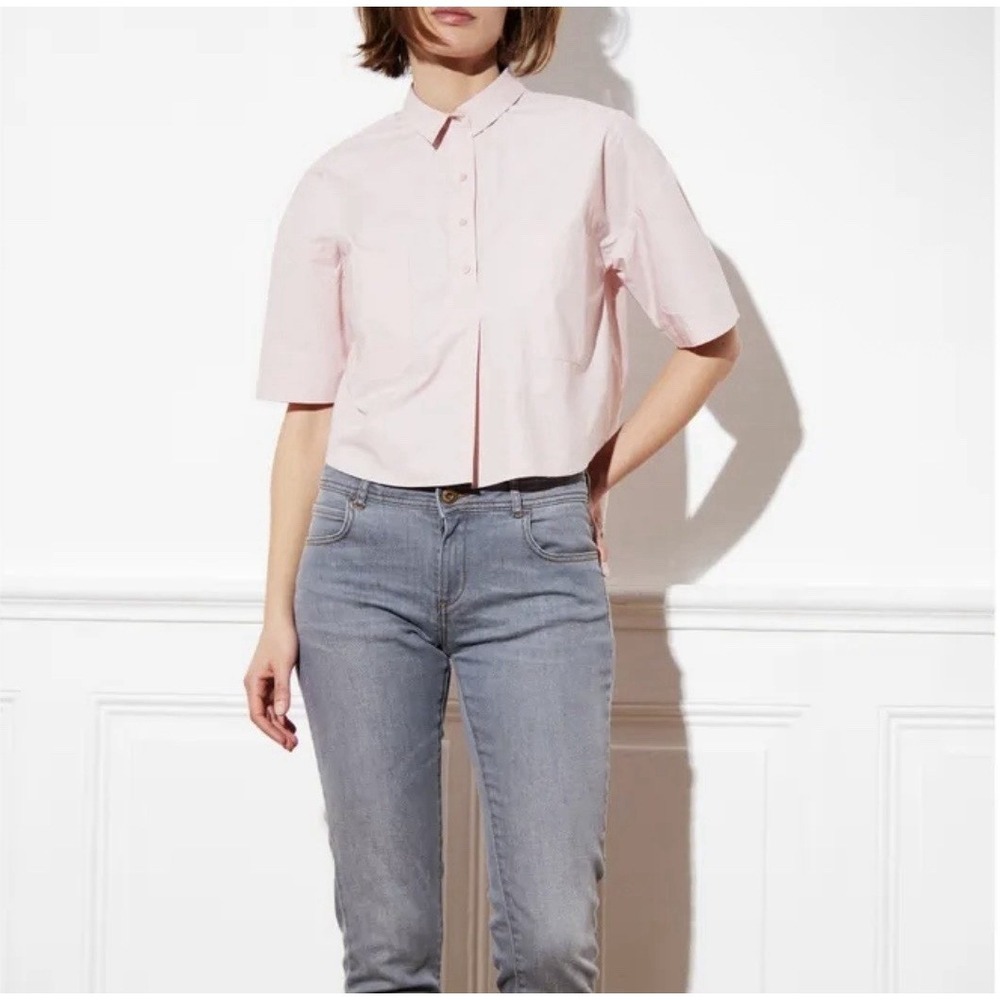 Sessun Minato Top Sz L Cotton Poplin Short Sleeve Button Up $150